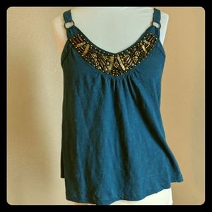 Beaded Swing Top sleeveless Teal P M